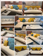 Family living room scene teddy fleece covered sofa with pets children comfortable home setting