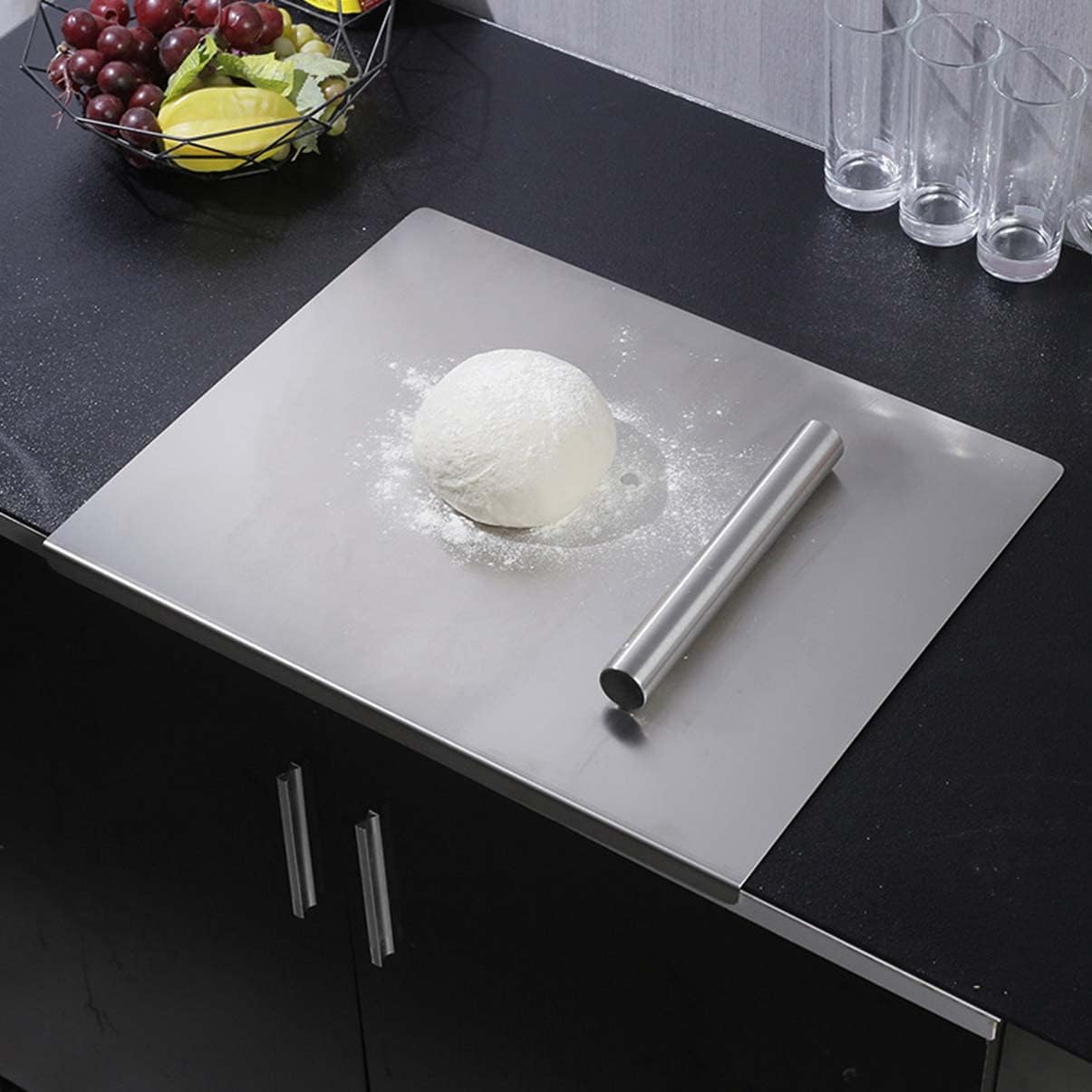 Stainless Steel Cutting Board — Non-Slip Edge styled with home decor