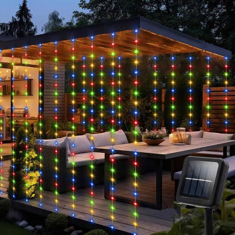 Solar Curtain Lights — 300 LED Outdoor Waterproof styled with home decor