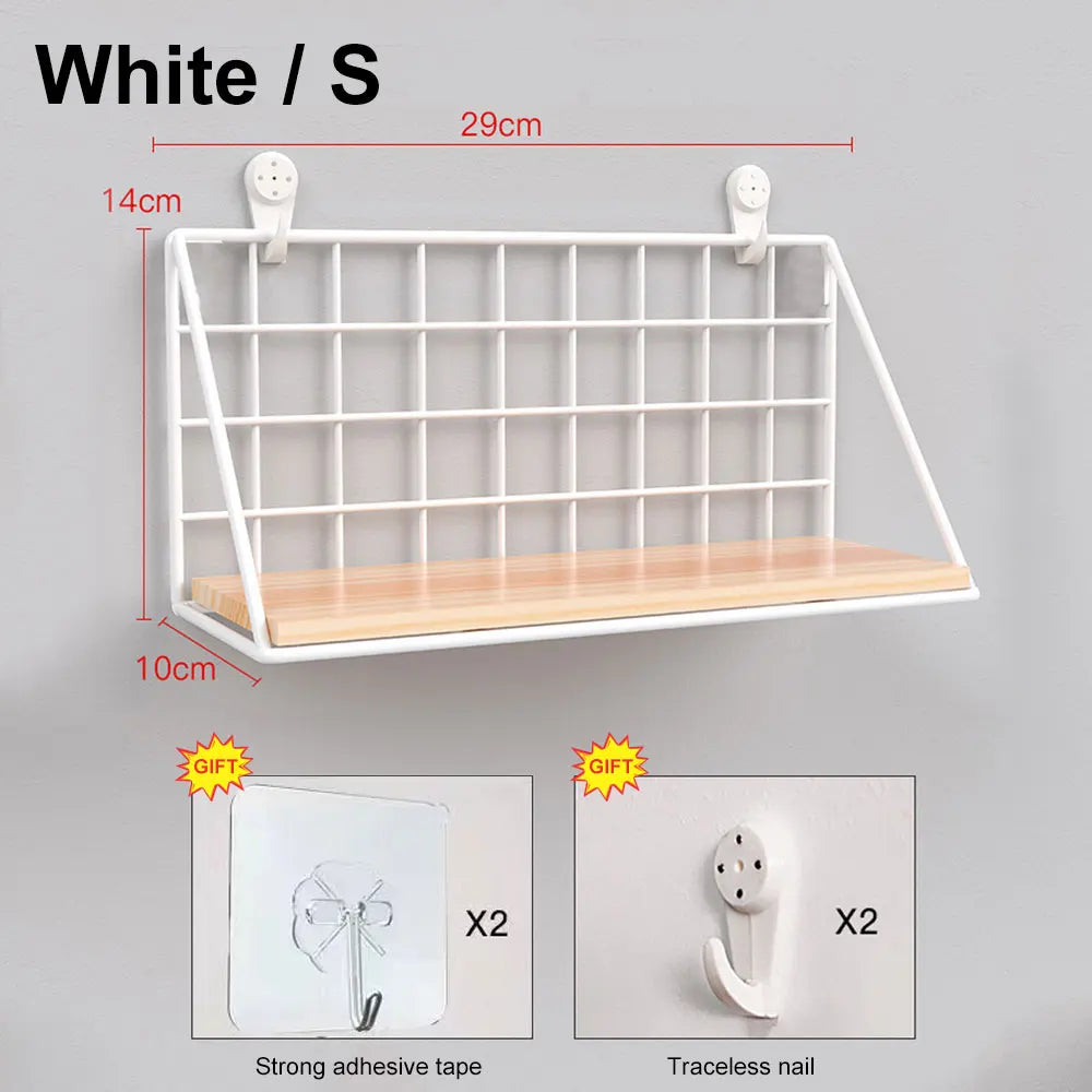 Wall-Mount Spice Rack — Wooden Shelf, Metal Frame styled with home decor