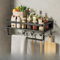 Wall-Mount Kitchen Shelf — Black Aluminium with Hooks detail shot of finish
