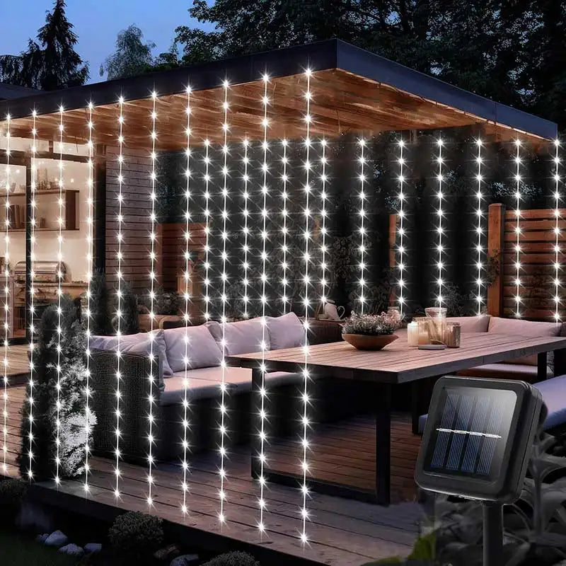 Solar Curtain Lights — 300 LED Outdoor Waterproof detail shot of finish