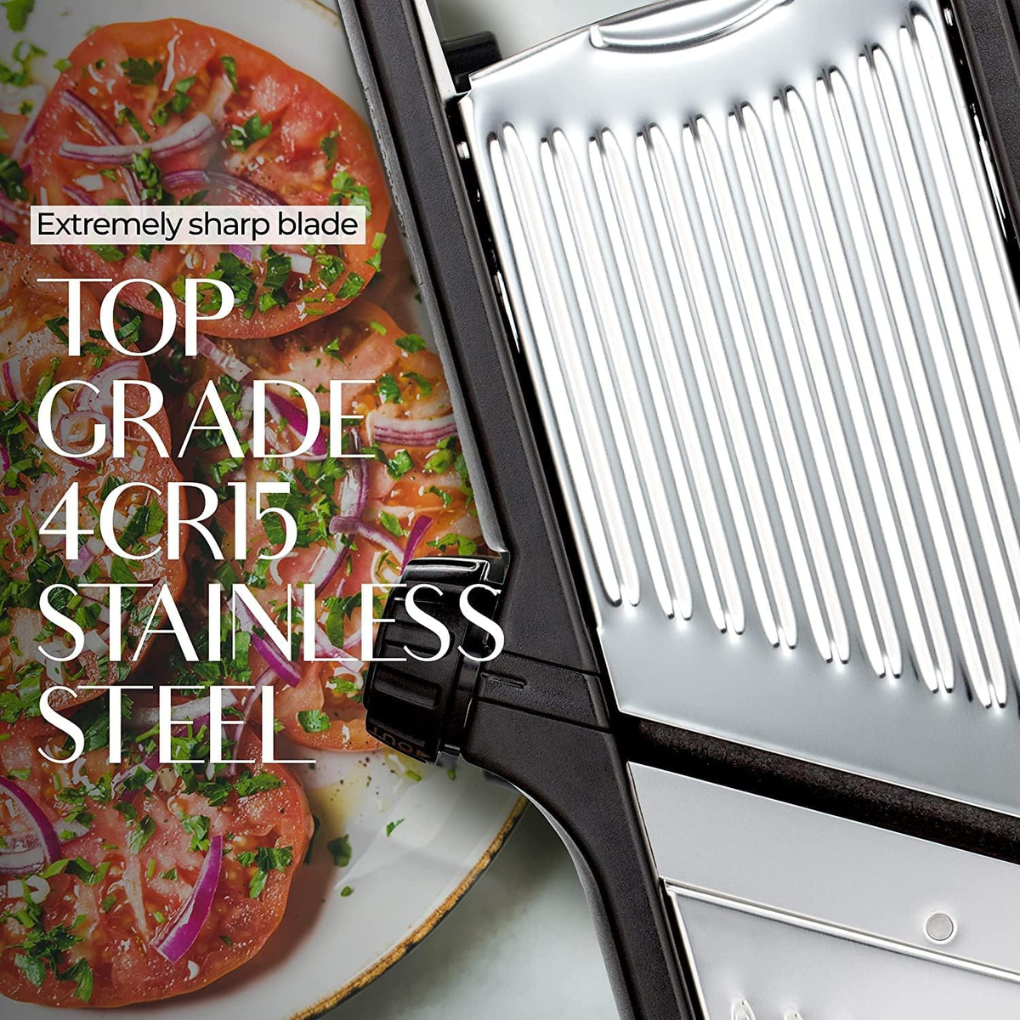 Mandoline Slicer with Cut-Resistant Gloves detail shot of finish