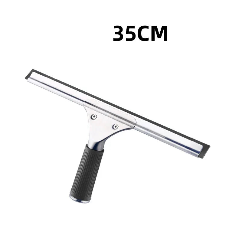 Window squeegee in use on home window with outdoor daylight through glass showing clear streak-free result