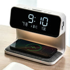 Bedside Lamp with Wireless Charger & Alarm Clock front view on neutral background