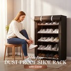 Shoe Rack with Dust Cover — 6 or 8 Tier front view on neutral background