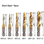 6-Piece Spiral Tap Set — HSS with Titanium Coating front view on neutral background