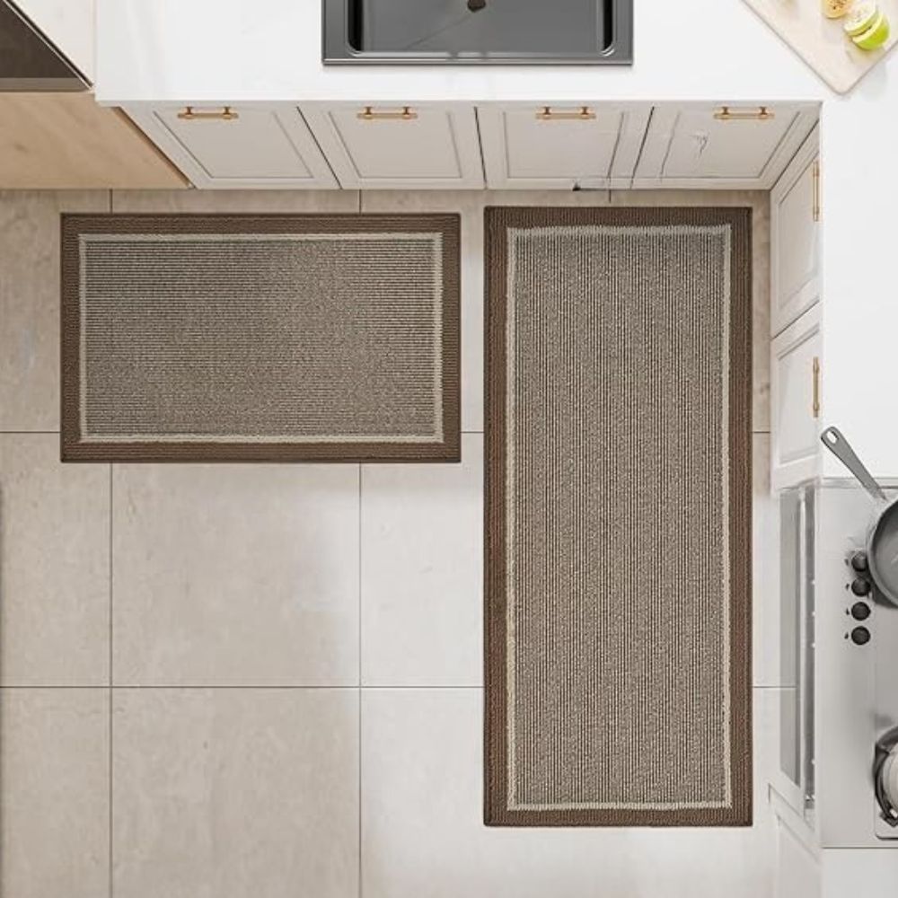 Kitchen Runner Mat — Non-Slip with Border Design front view on neutral background