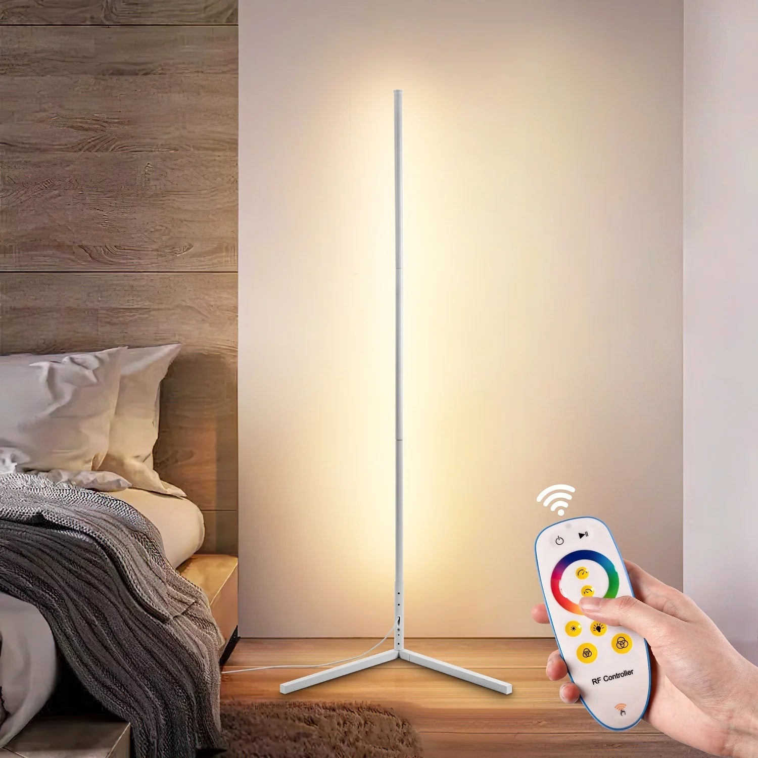 Corner Floor Lamp LED — Dimmable Remote Control front view on neutral background