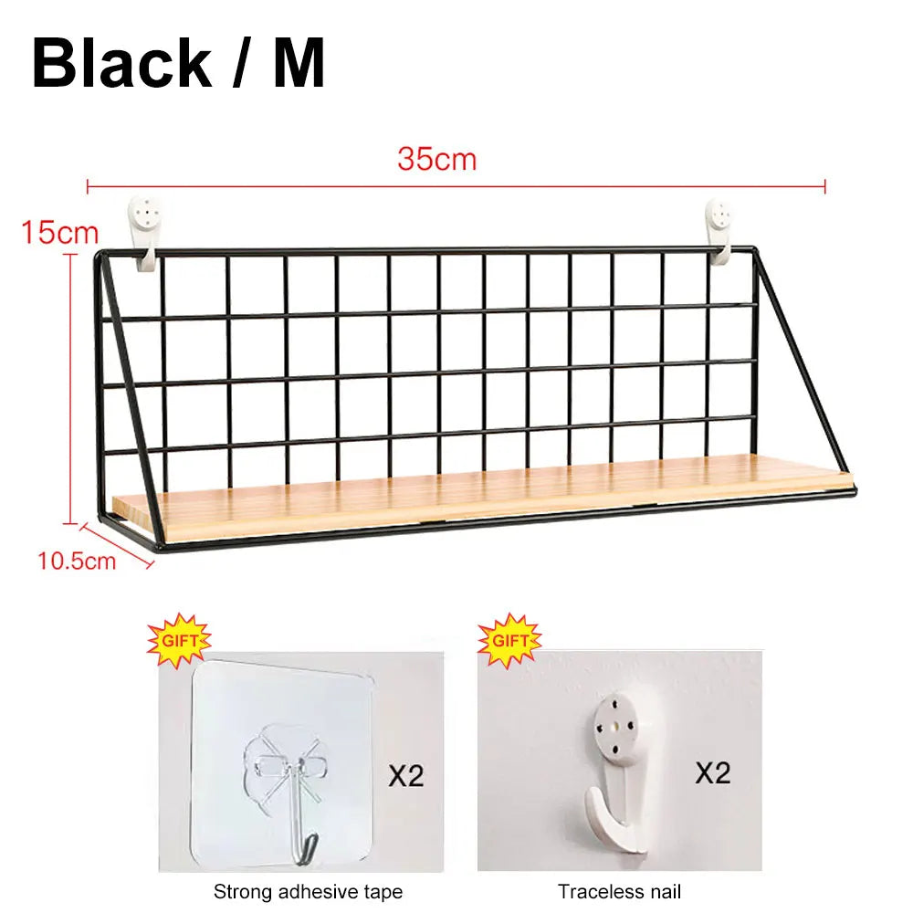 Wall-Mount Spice Rack — Wooden Shelf, Metal Frame front view on neutral background