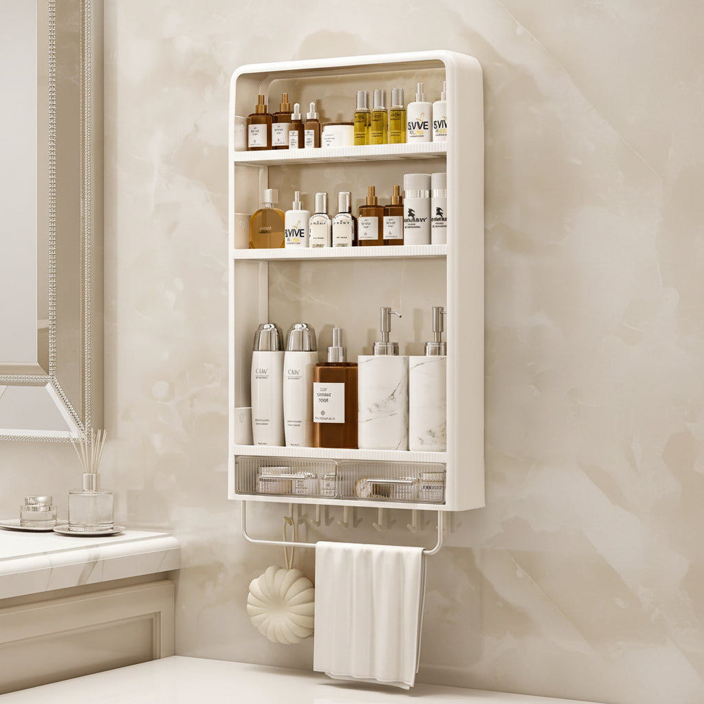 Wall Bathroom Shelf — 2 & 3 Tier No-Drill front view on neutral background