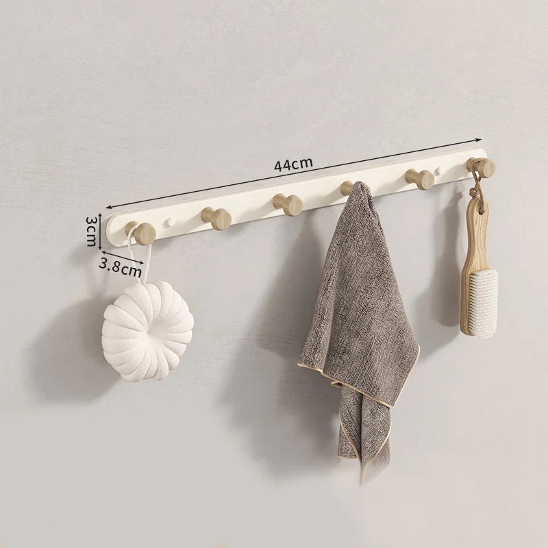 Wall Coat Rack with Wooden Hooks — 3 to 7 Hooks front view on neutral background