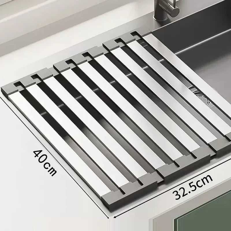 Over-Sink Drain Rack — Stainless Steel 304 front view on neutral background